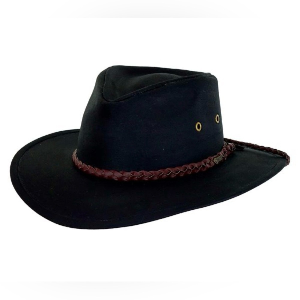 Outback Trading Company 1486 Grizzly Black Wide Brim Hat with Brown Braided Band